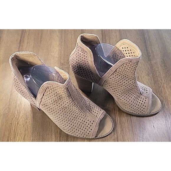 Lucky Brand Brown Laser Cut Western Open Toe High Heel Booties Sz 9M - Picture 3 of 9